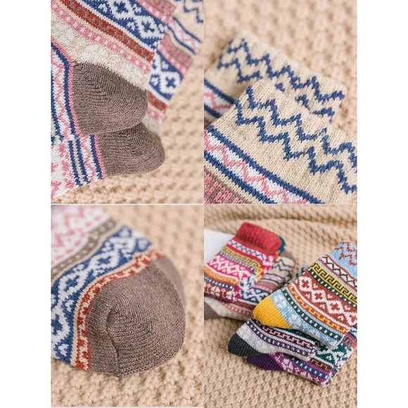 Womens Wool Multicolor Stripes Socks  Warm Winter Cozy Thermal Socks - Picture 4 of 7